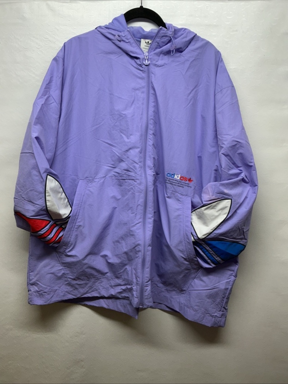 adidas Lavender Hooded Windbreaker with Red & Blue Sleeve Accents